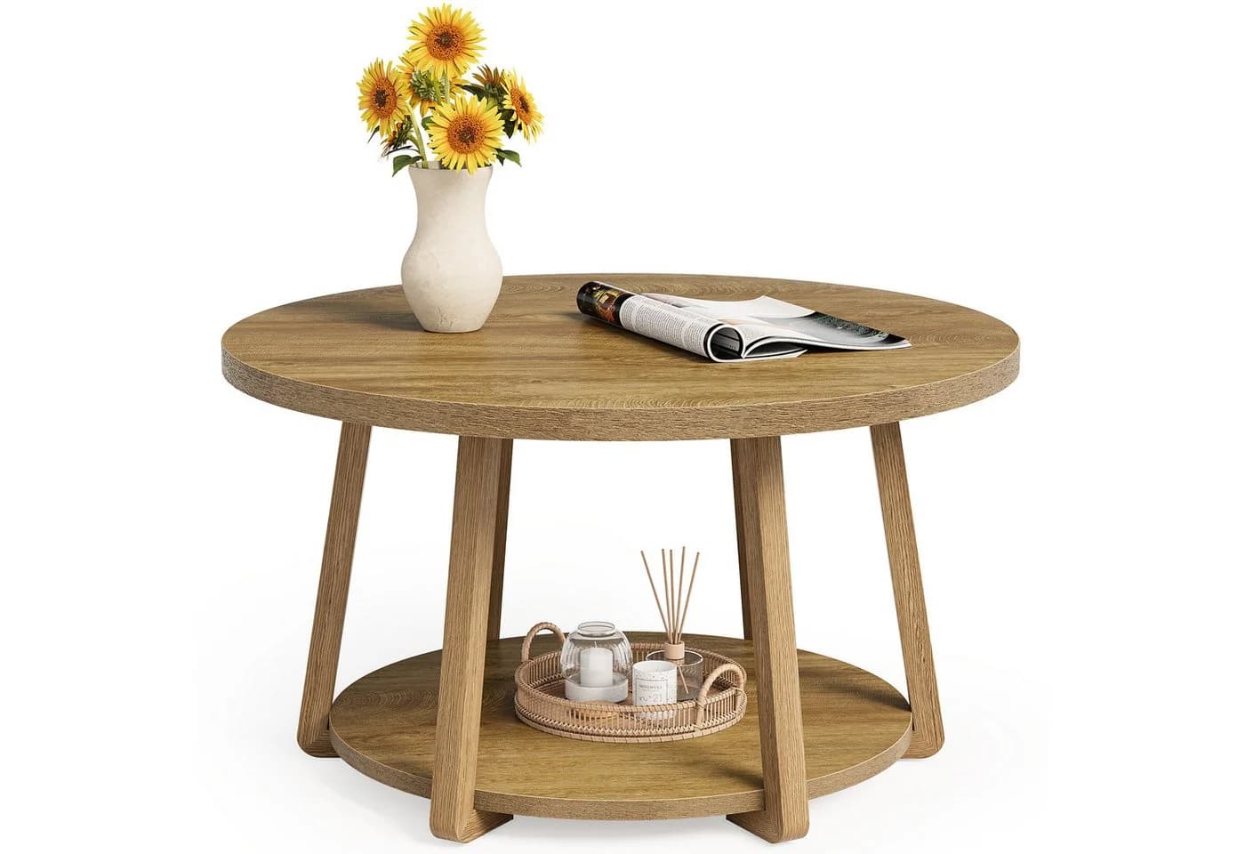 Tribesigns Runder Couchtisch 80 cm mit Stauraum und Holzbeinen - Bild 2