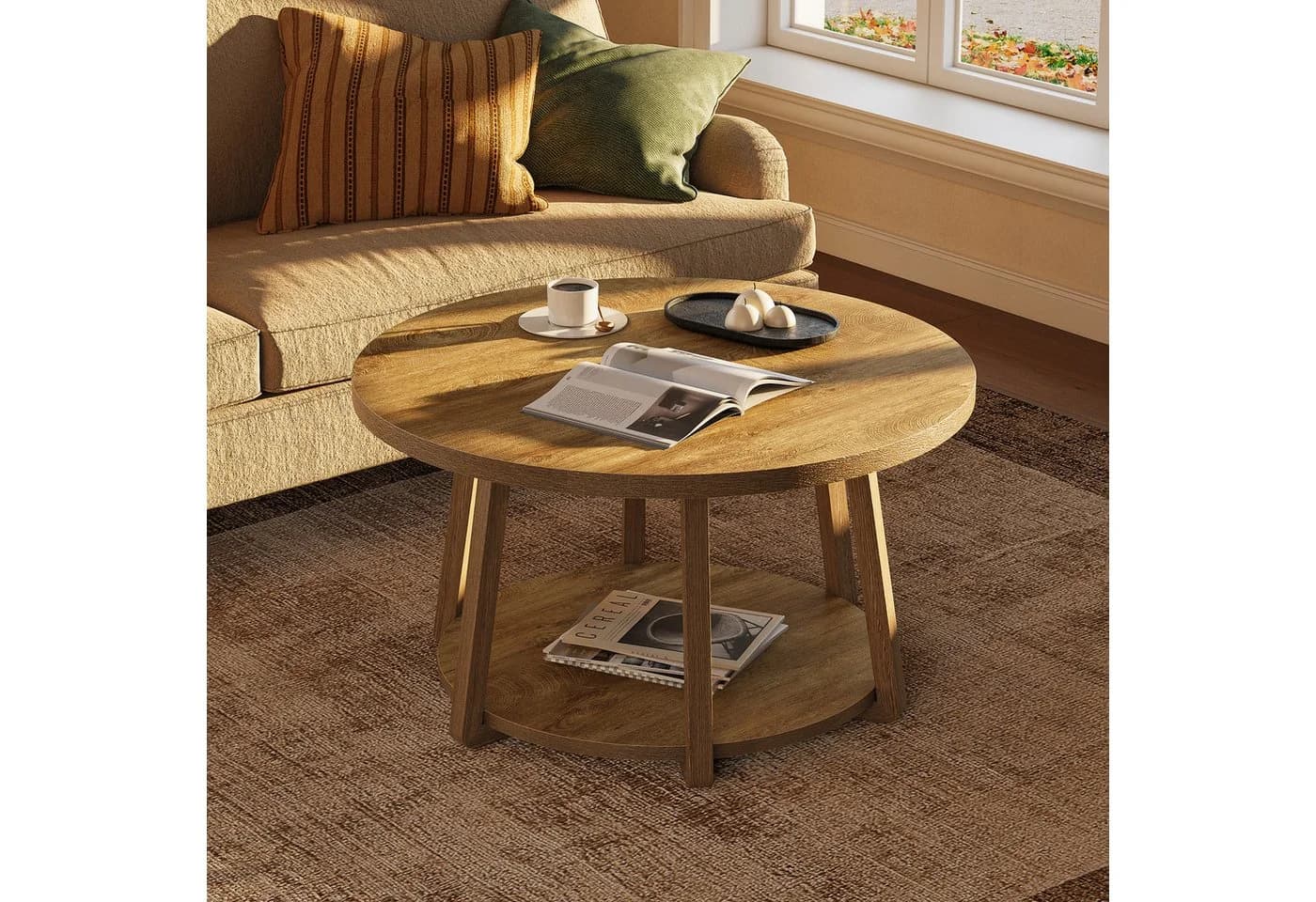 Tribesigns Runder Couchtisch 80 cm mit Stauraum und Holzbeinen - Bild 3