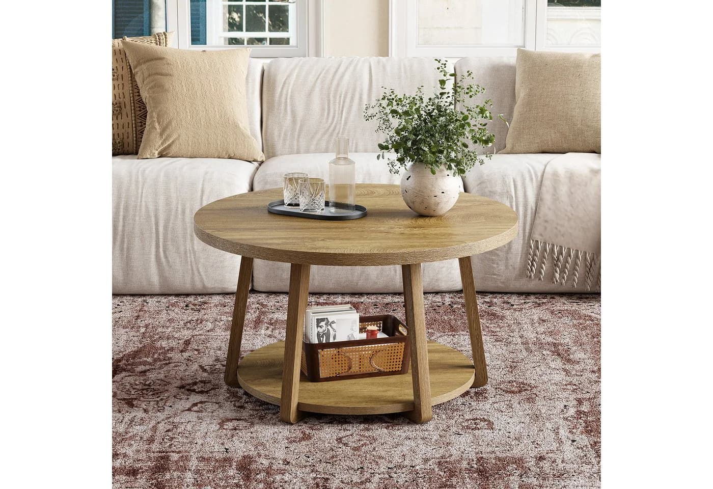 Tribesigns Runder Couchtisch 80 cm mit Stauraum und Holzbeinen - Bild 4