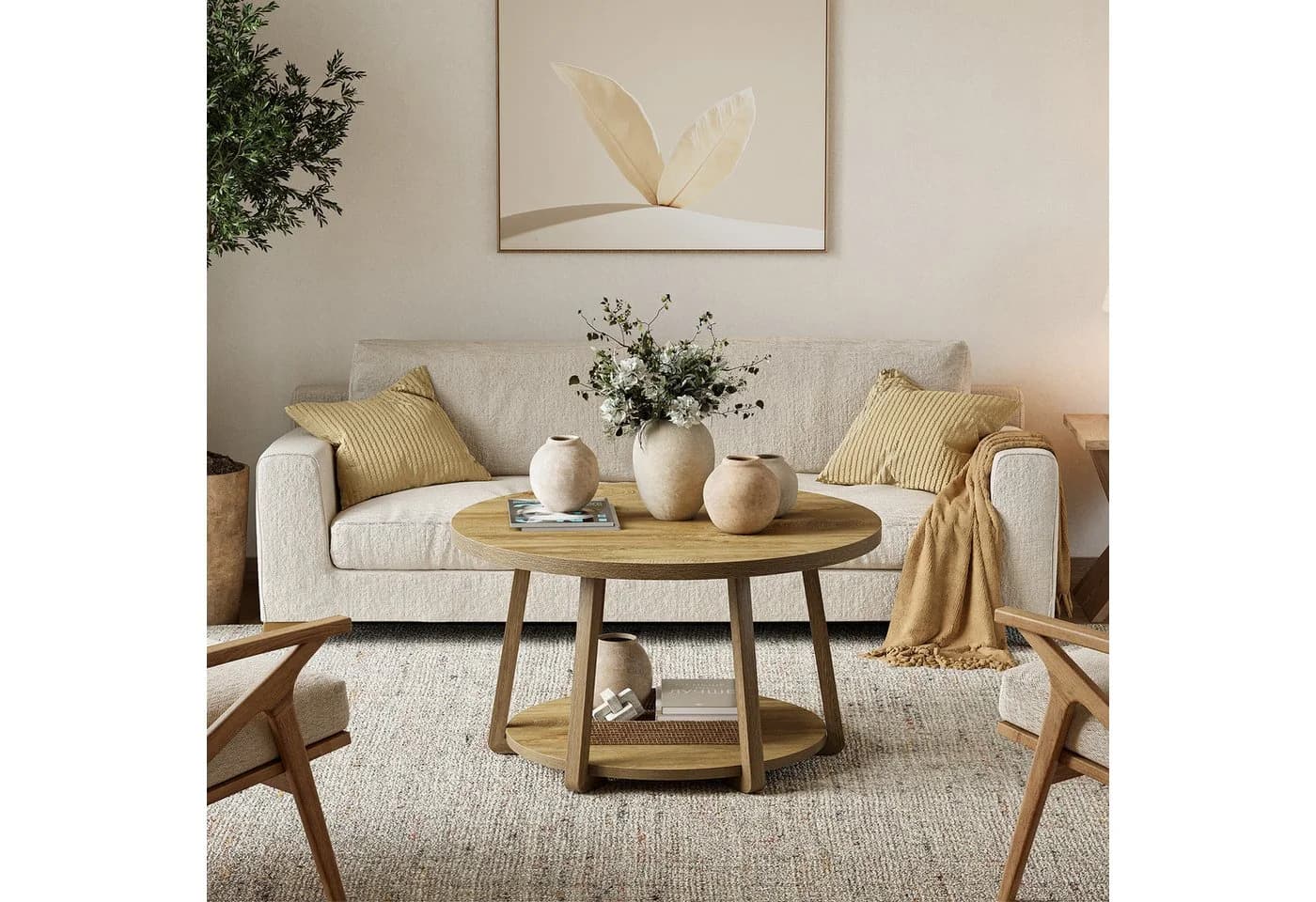 Tribesigns Runder Couchtisch 80 cm mit Stauraum und Holzbeinen - Bild 5