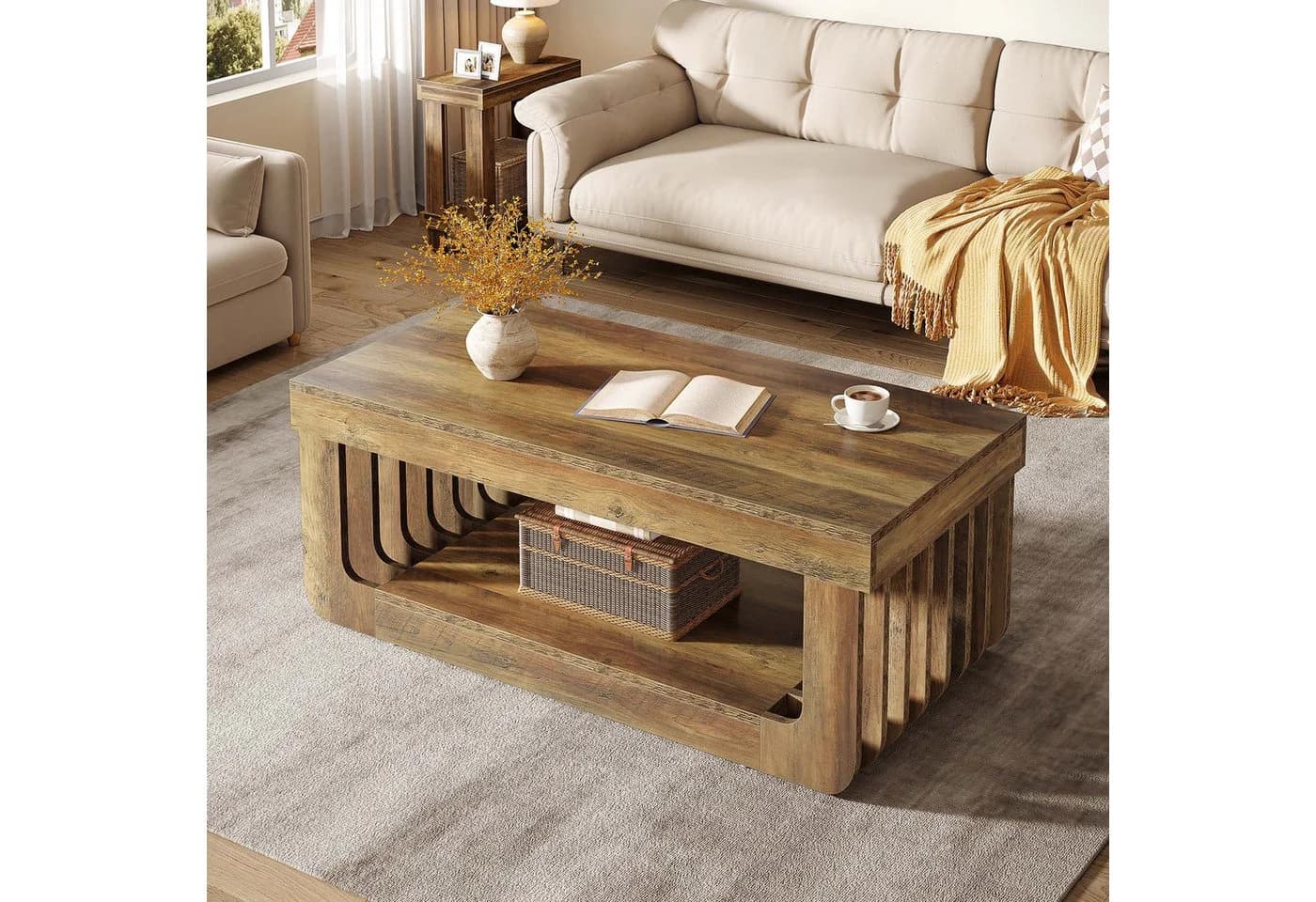 Tribesigns Couchtisch 120x60cm Rechteck Wohnzimmertisch Braun - Bild 3