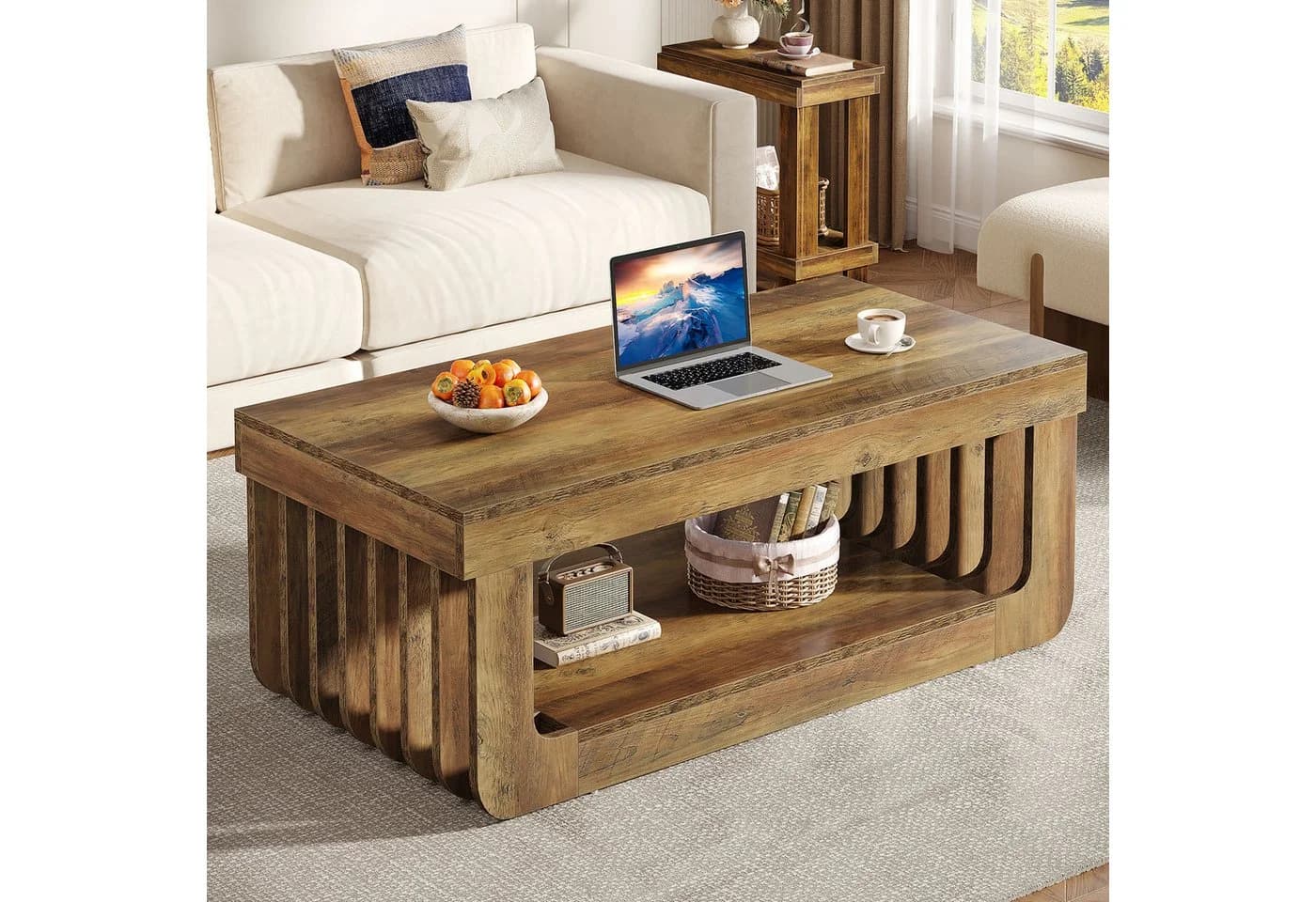 Tribesigns Couchtisch 120x60cm Rechteck Wohnzimmertisch Braun - Bild 4