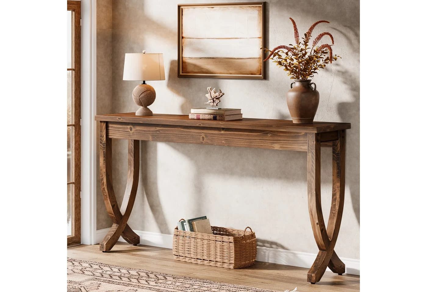 Tribesigns Konsolentisch Massivholz Braun Landhaus Design - Bild 2