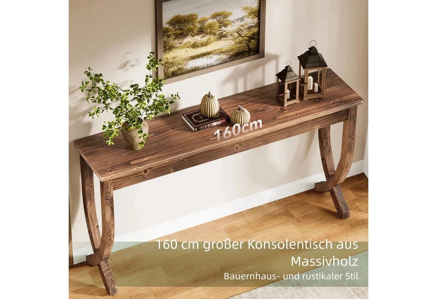 Tribesigns Konsolentisch Massivholz Braun Landhaus Design - Bild 5