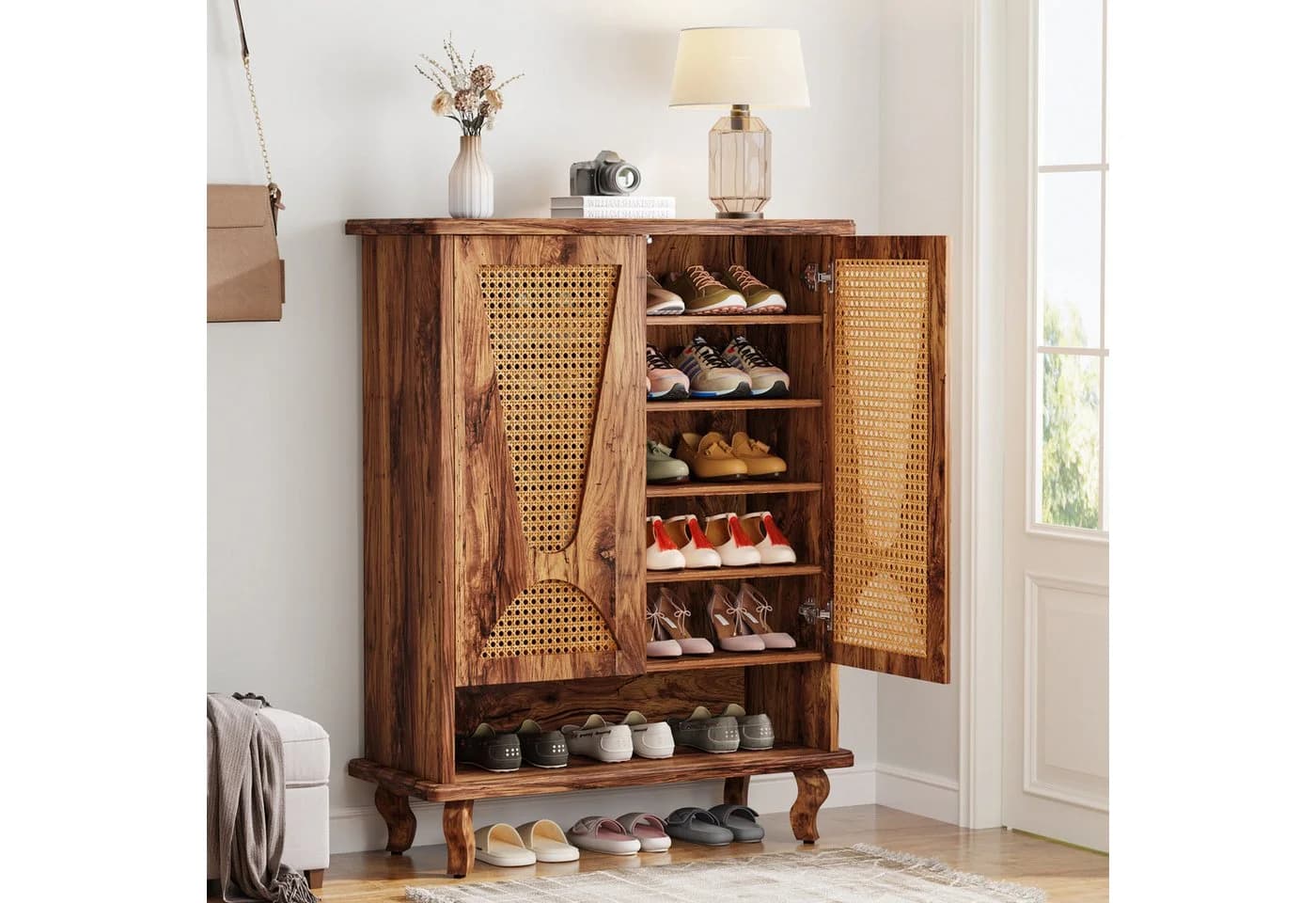 Tribesigns Schuhschrank 2 Türen 110cm Schmal 7-stöckig für 25 Paar Braun - Bild 2