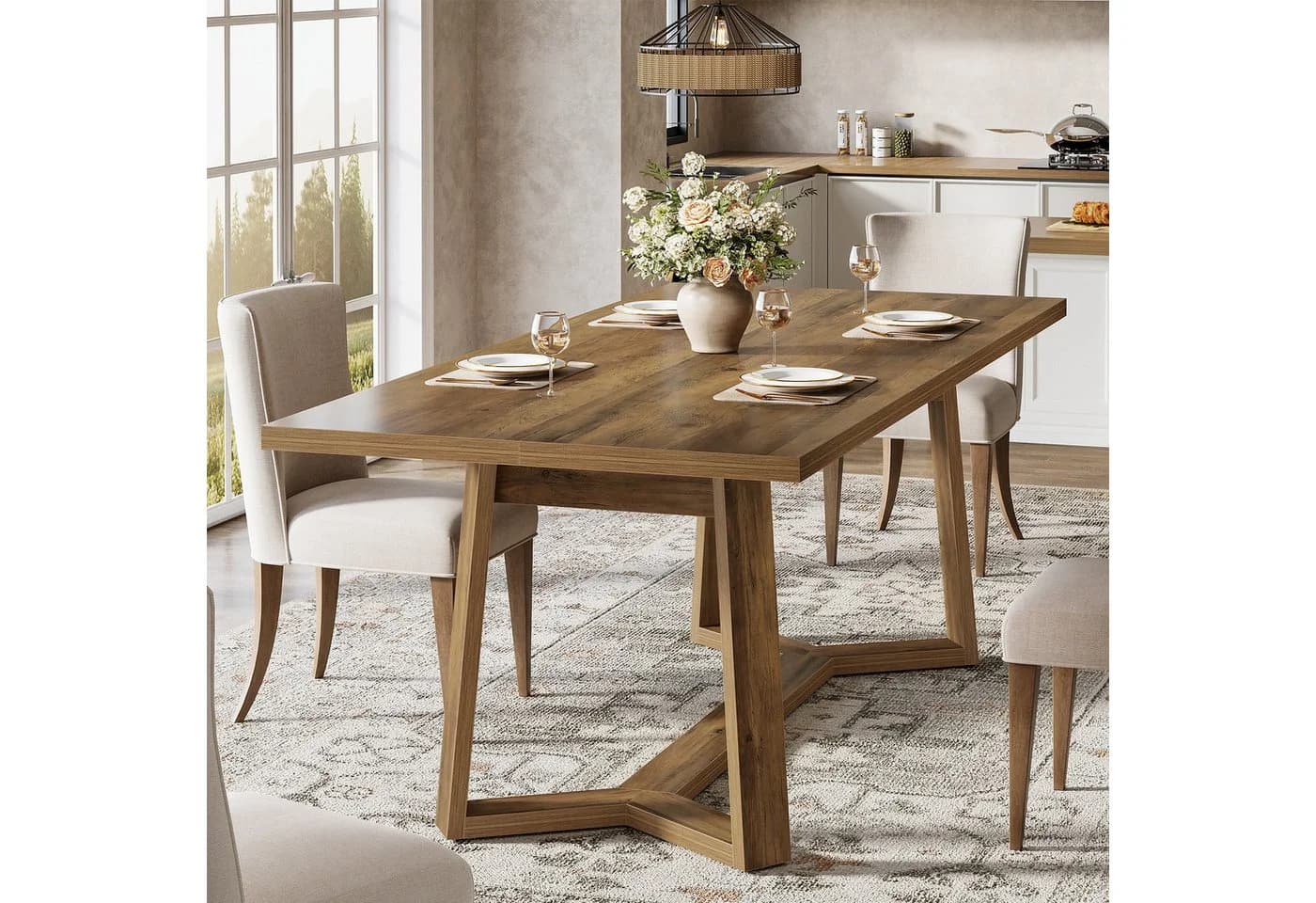 Tribesigns Esstisch 120 cm Massivholz Bauernhaus-Küchentisch für 4-6 Personen - Bild 5