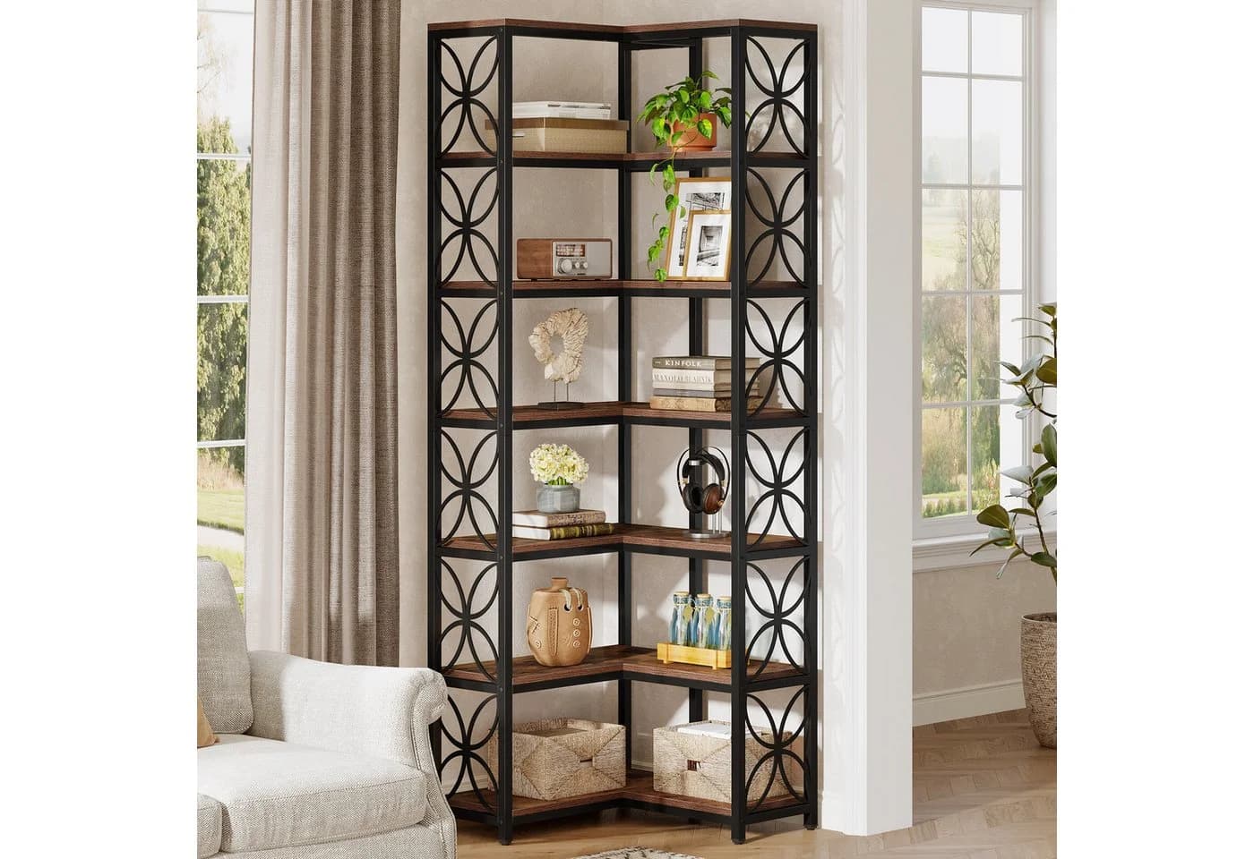 Tribesigns Bücherregal 200 cm Eckregal 7-stöckig Holz