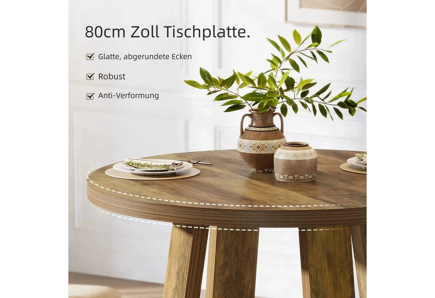 Tribesigns Runder Esstisch 80 cm Rustikal Braun - Bild 5