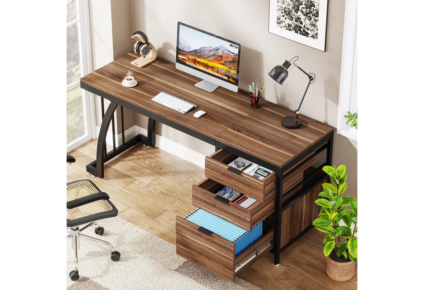 Tribesigns Computertisch mit 3 Schubladen, Home Office Schreibtisch - Bild 3