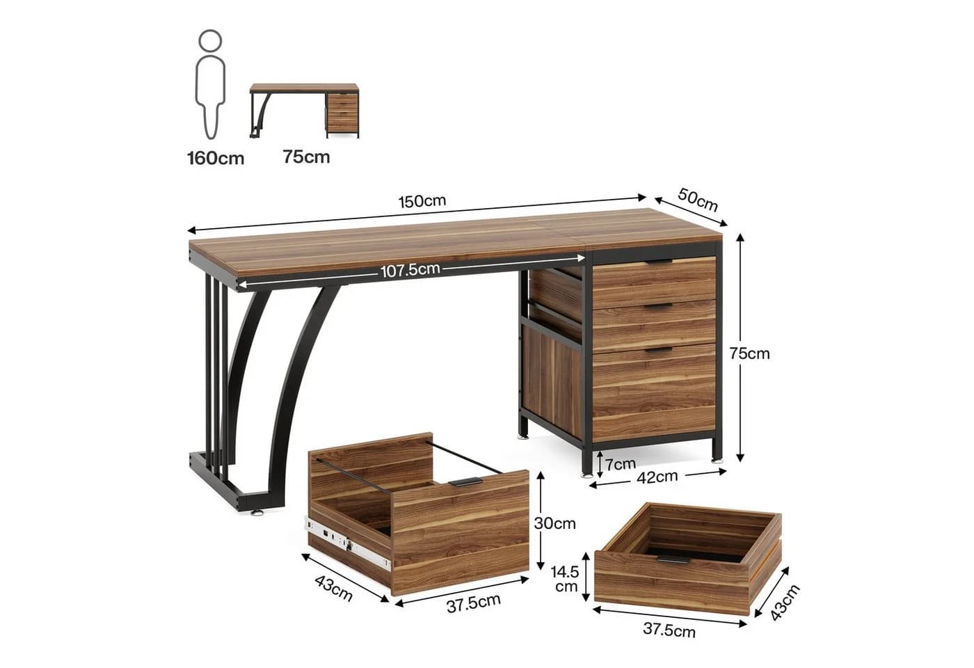 Tribesigns Computertisch mit 3 Schubladen, Home Office Schreibtisch - Bild 5