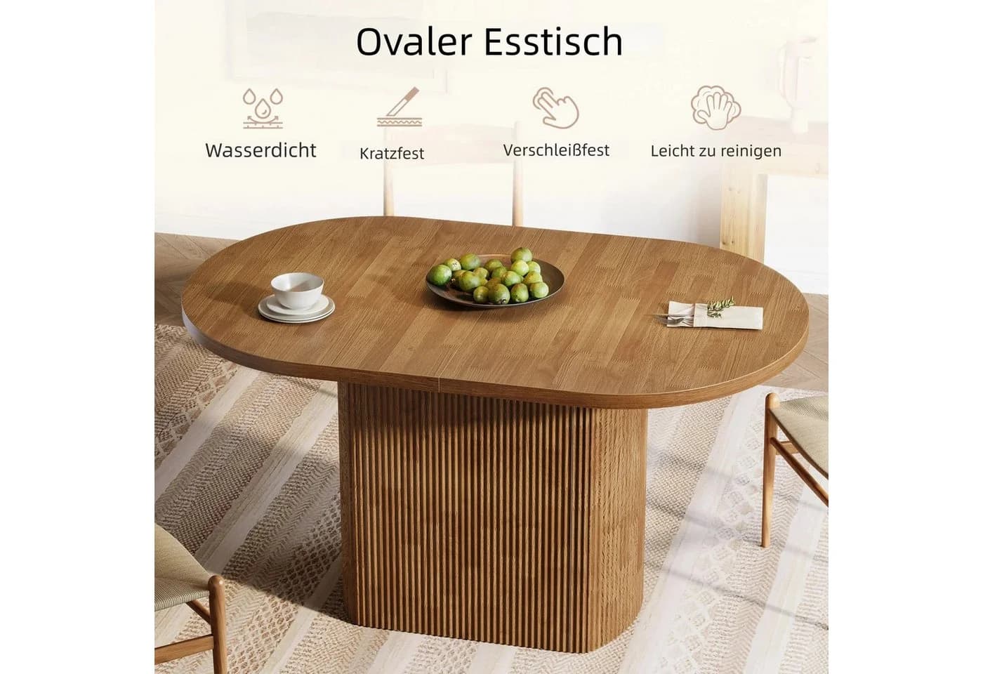 Tribesigns Ovaler Esstisch 140x70cm Eiche Optik Braun - Bild 3