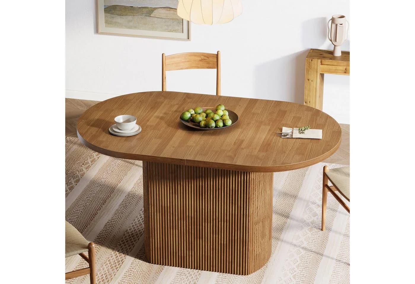 Tribesigns Ovaler Esstisch 140x70cm Eiche Optik Braun - Bild 5