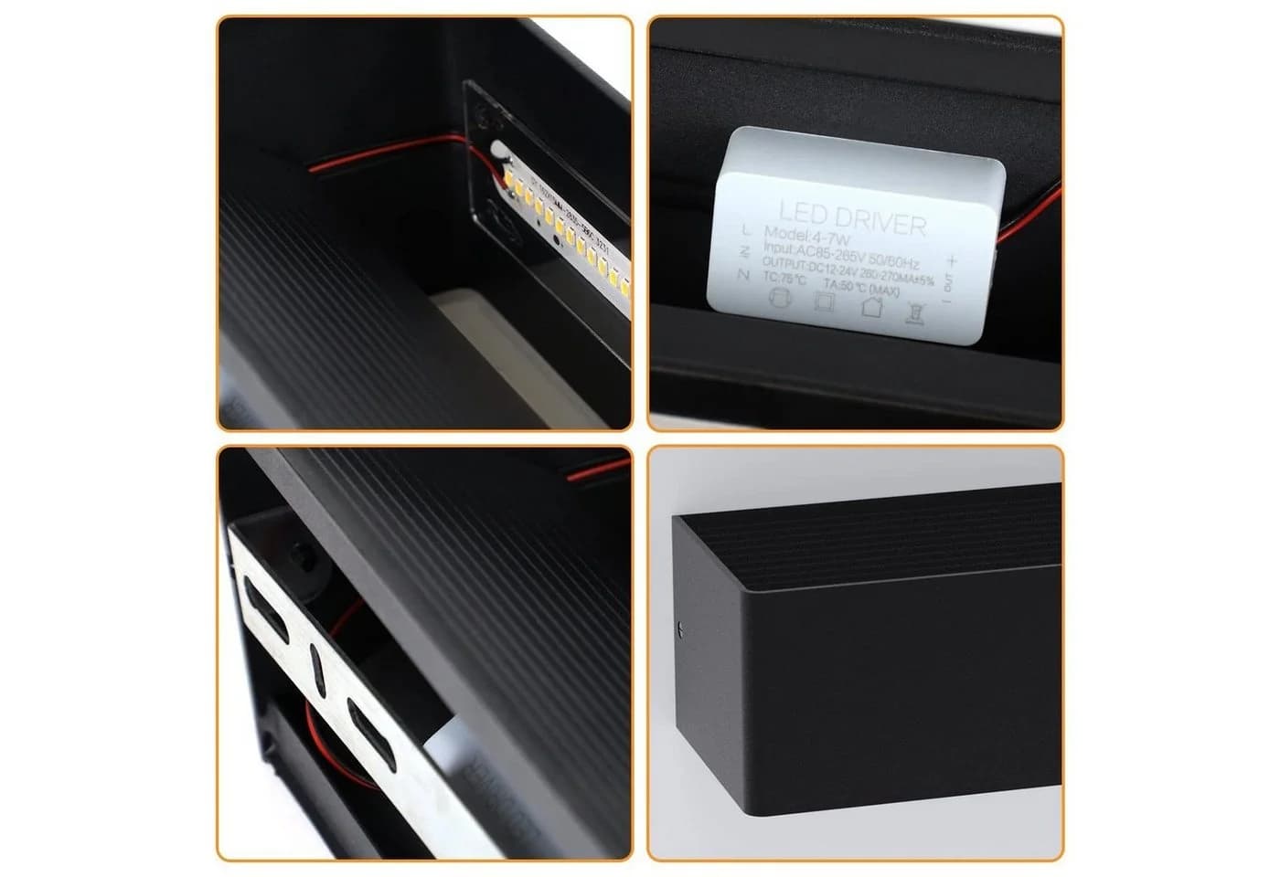 ZMH LED Wandleuchte Schwarz 5W 400lm Metall Außen Innen - Bild 3