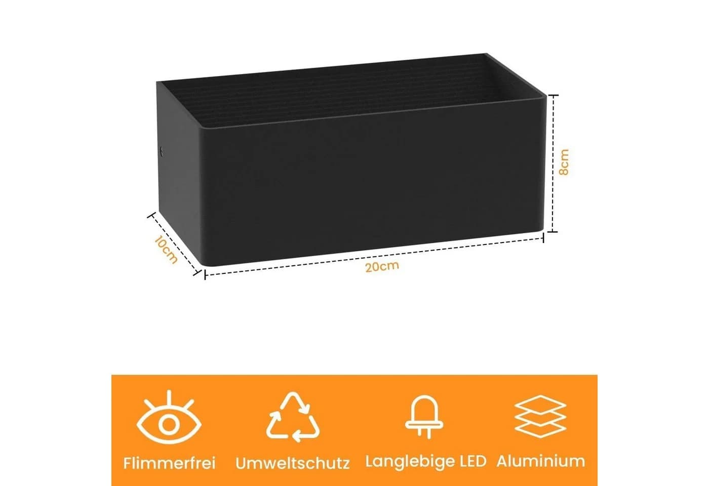 ZMH LED Wandleuchte Schwarz 5W 400lm Metall Außen Innen - Bild 5