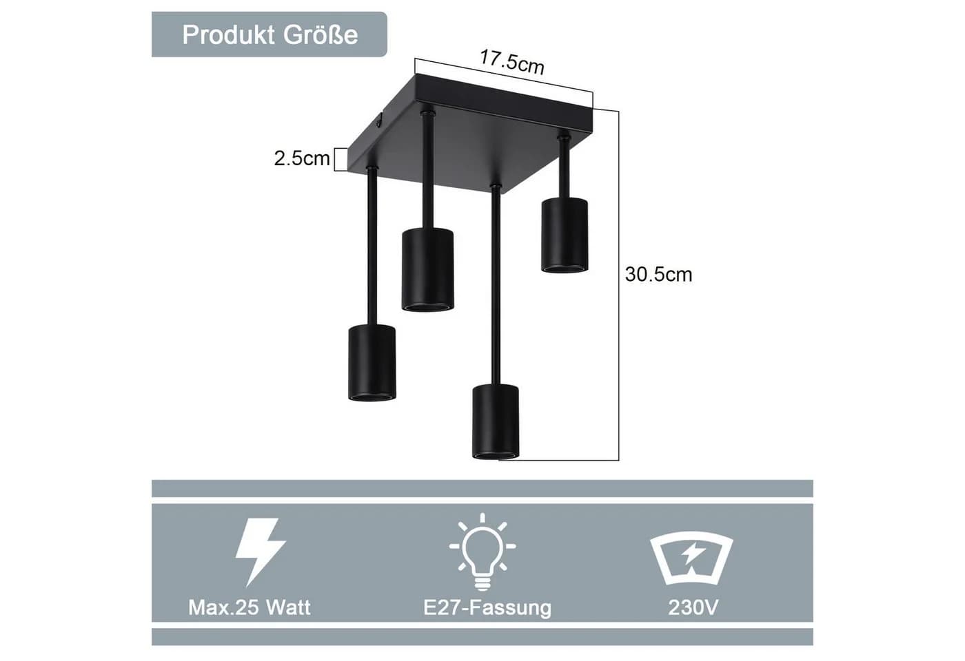 ZMH Deckenleuchte Schwarz E27 Retro Küchenlampe - Bild 3