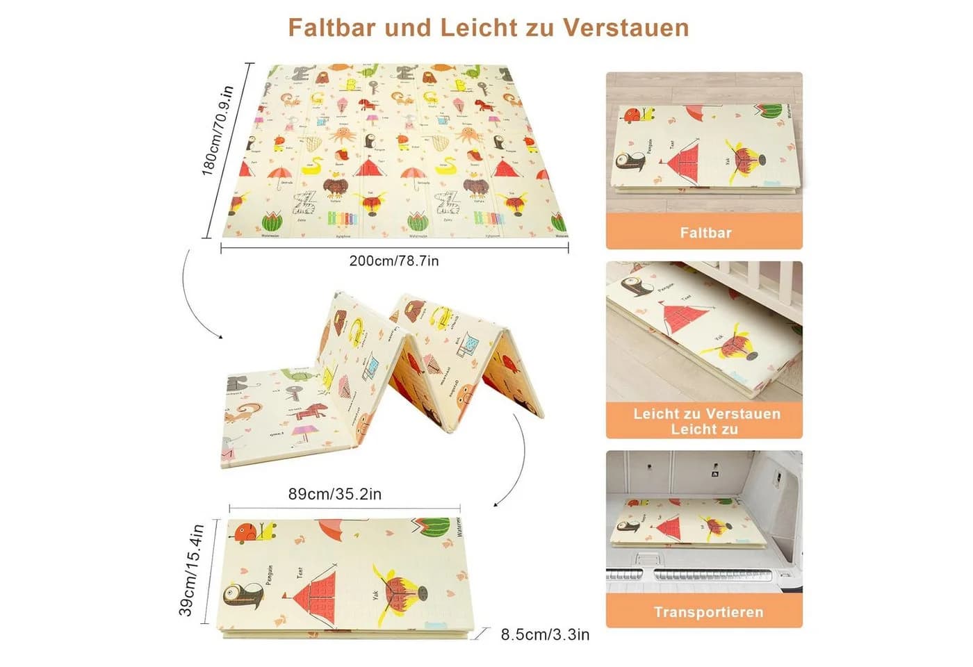 Youyijia Teppichfliese Faltbare Baby-Spielmatte Extra Große Wasserdichte Krabbelmatte - Bild 4