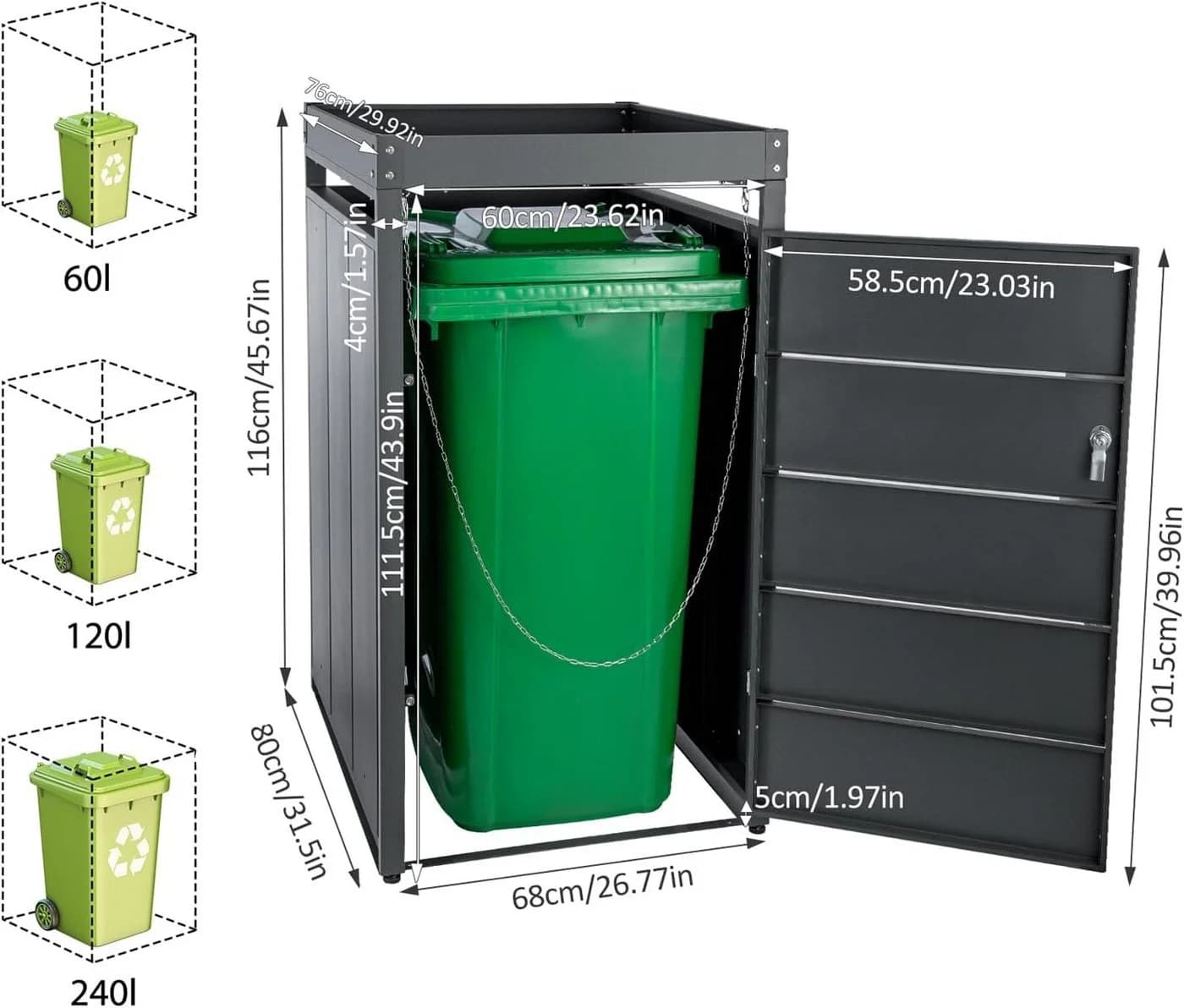 Youyijia Mülltonnenbox für 240L Tonne Grau Metall