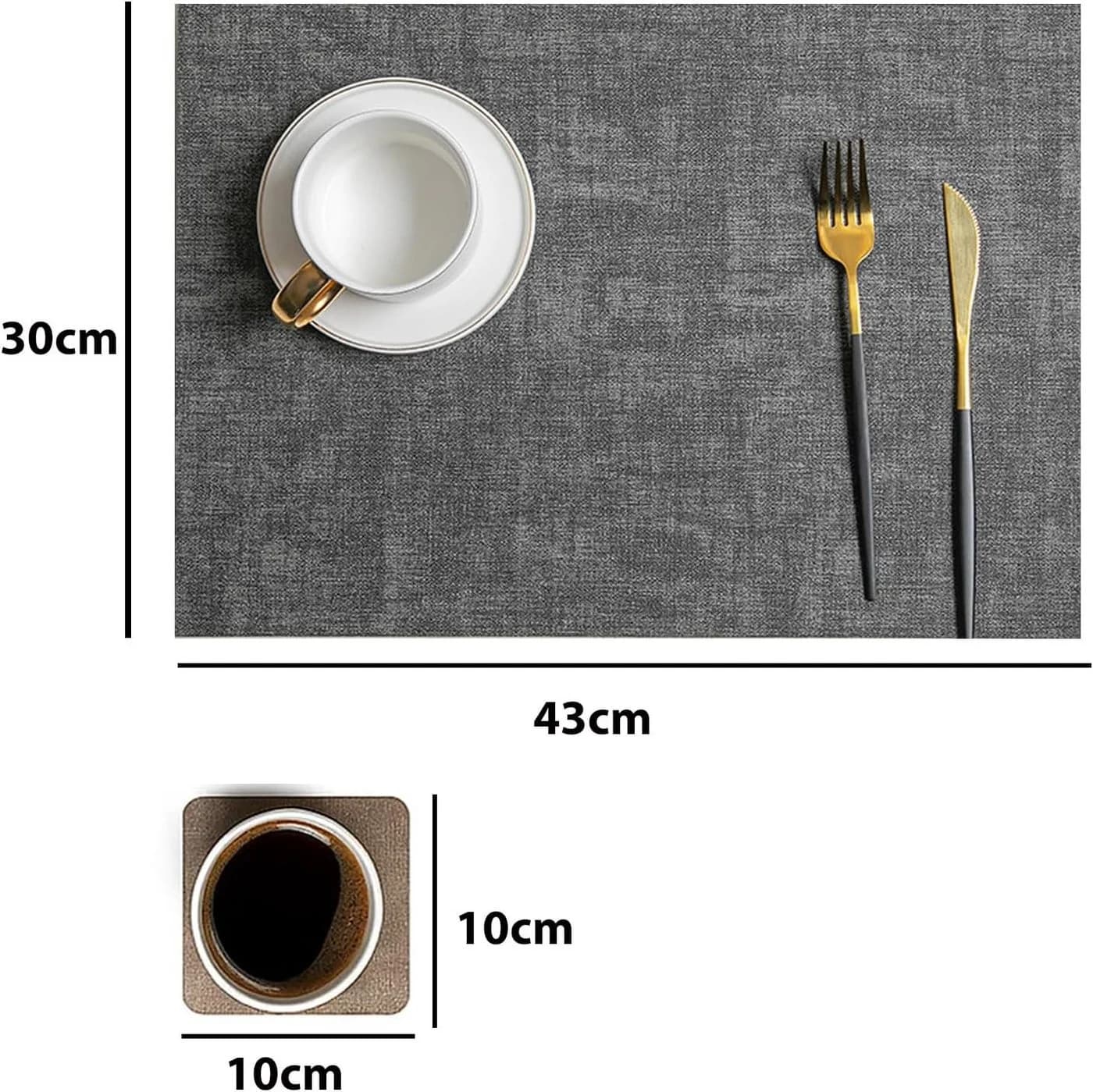 Youyijia Platzset Tischsets Abwaschbar Grau Kunstleder