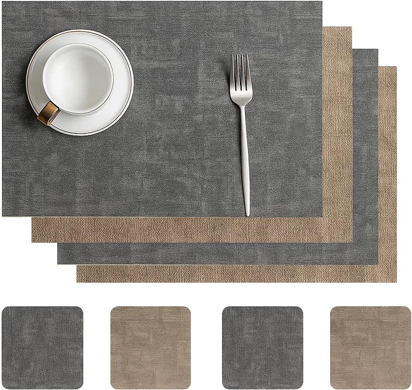 Youyijia Platzset Tischsets Abwaschbar Grau Kunstleder - Bild 2