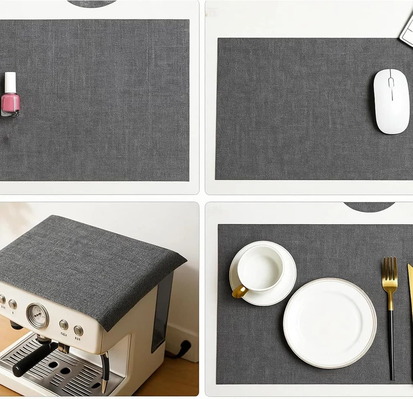 Youyijia Platzset Tischsets Abwaschbar Grau Kunstleder - Bild 3