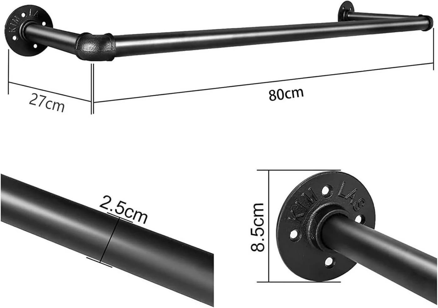 Youyijia Wand-Kleiderständer Schwarz Industriell 80cm