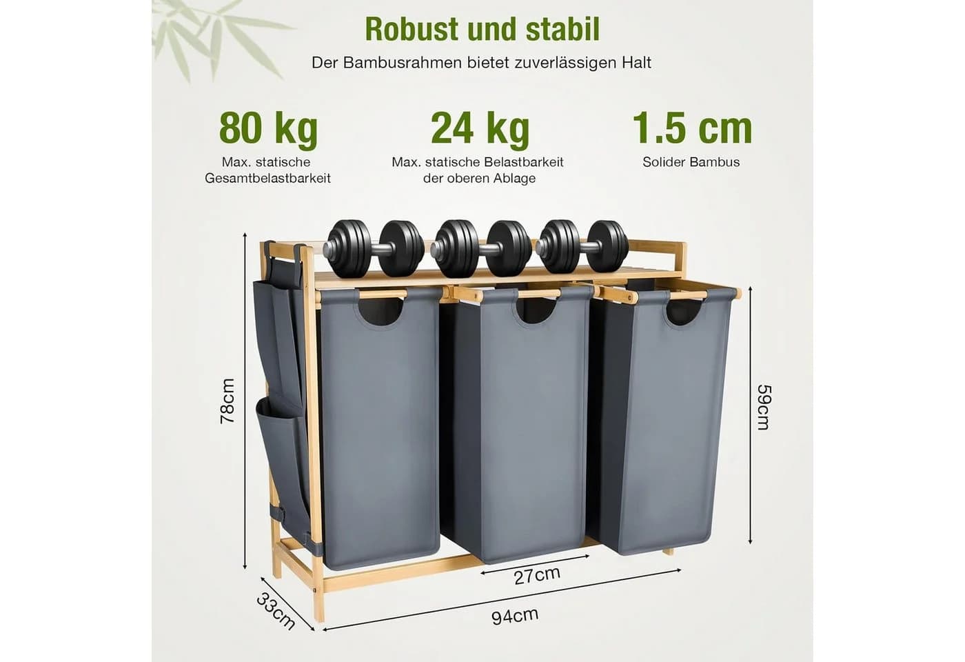 Youyijia Wäschebox 150L Wäschesammler 3 Fächer