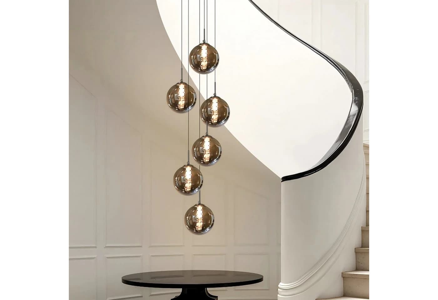 ZMH LED Pendelleuchte 6-Flammig Esstisch Höhenverstellbar Glas Grau - Bild 2