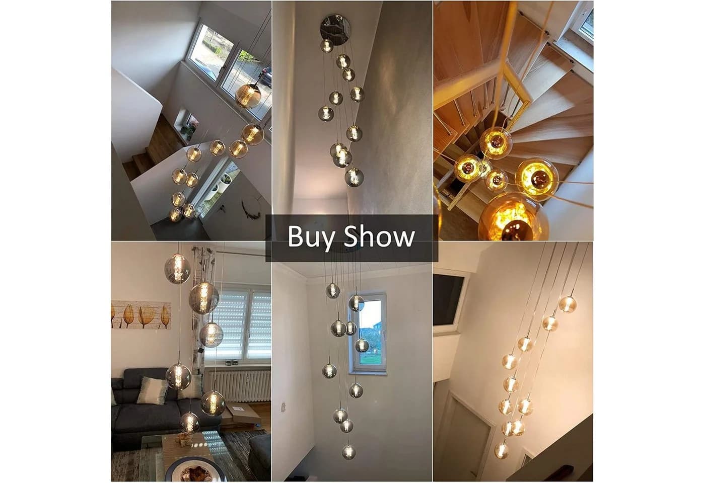 ZMH LED Pendelleuchte 6-Flammig Esstisch Höhenverstellbar Glas Grau - Bild 3