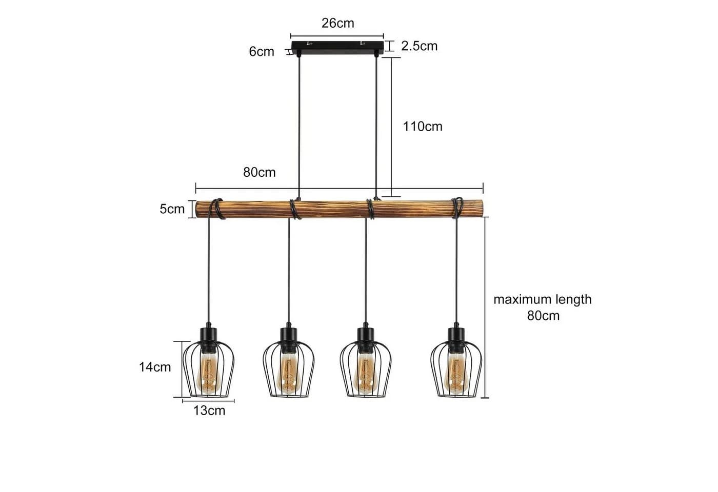 ZMH Pendelleuchte Esszimmer Retro 4 Flammig 190cm höhenverstellbar - Bild 4