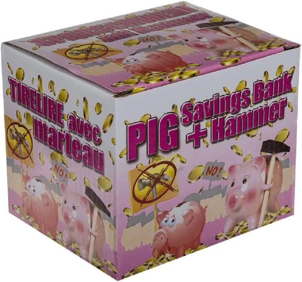 Out of the Blue Spardose Schwein Keramik mit Hammer Rosa