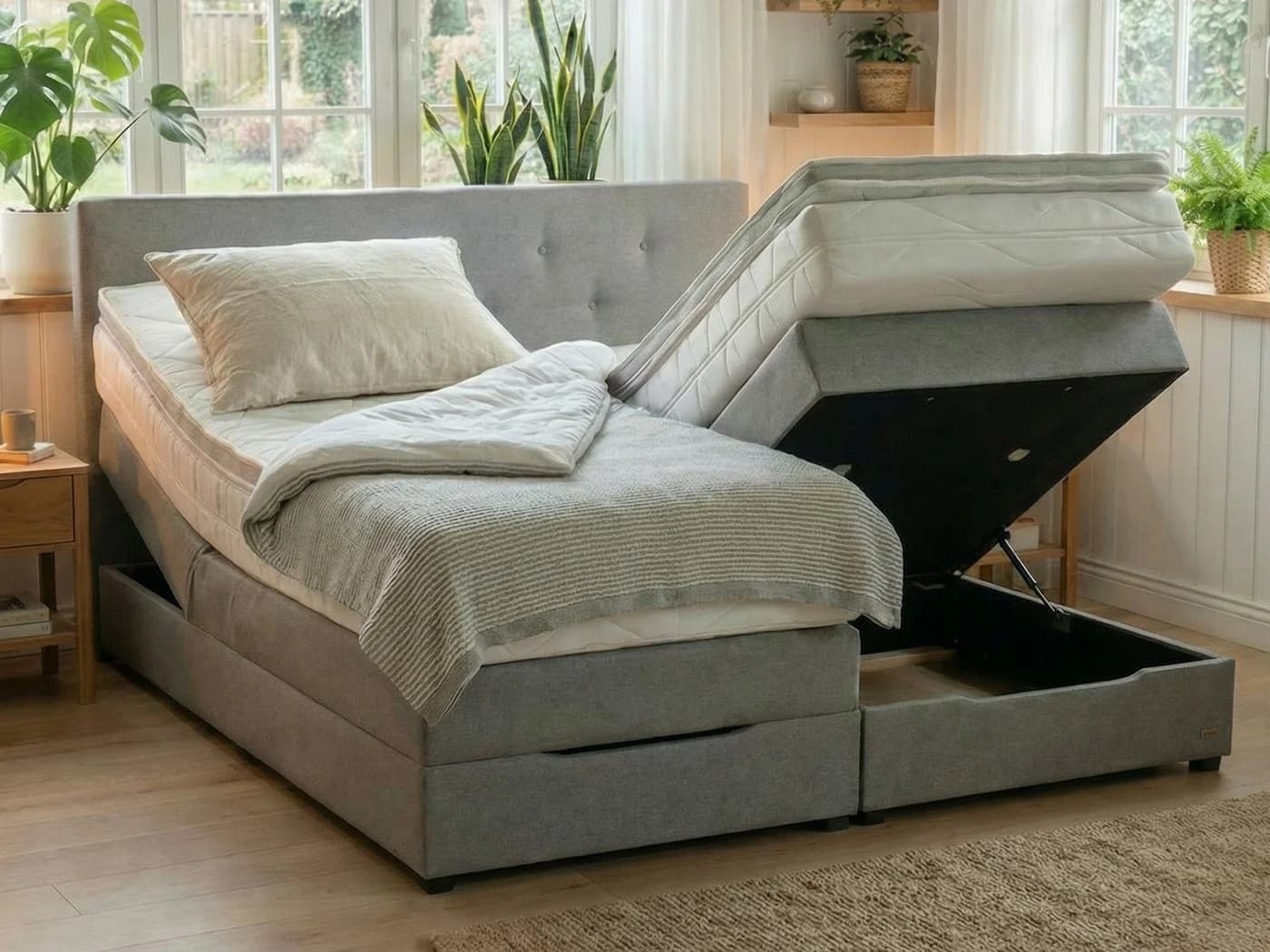 PAARA Boxspringbett Rio mit Bettkasten & verstellbarem Kopfteil