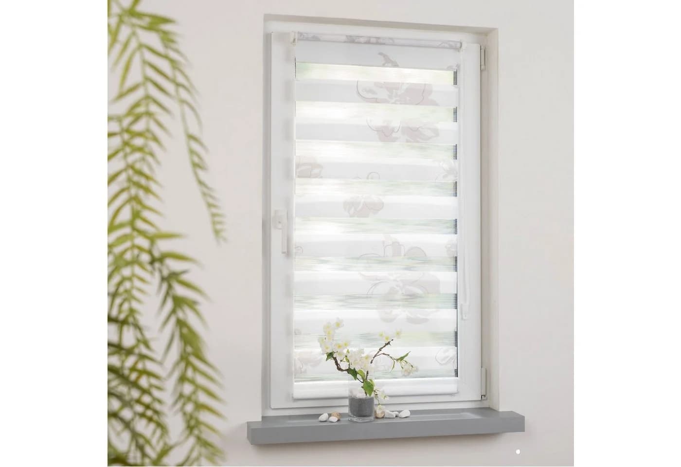 Doppelrollo GARESA Blume Grau Polyester 45x150cm