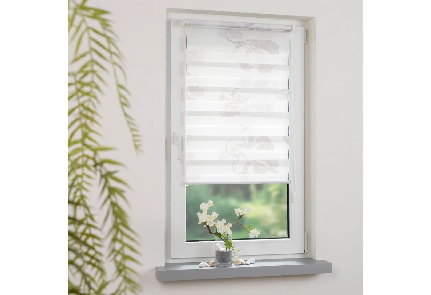 Doppelrollo GARESA Blume Grau Polyester 45x150cm - Bild 2
