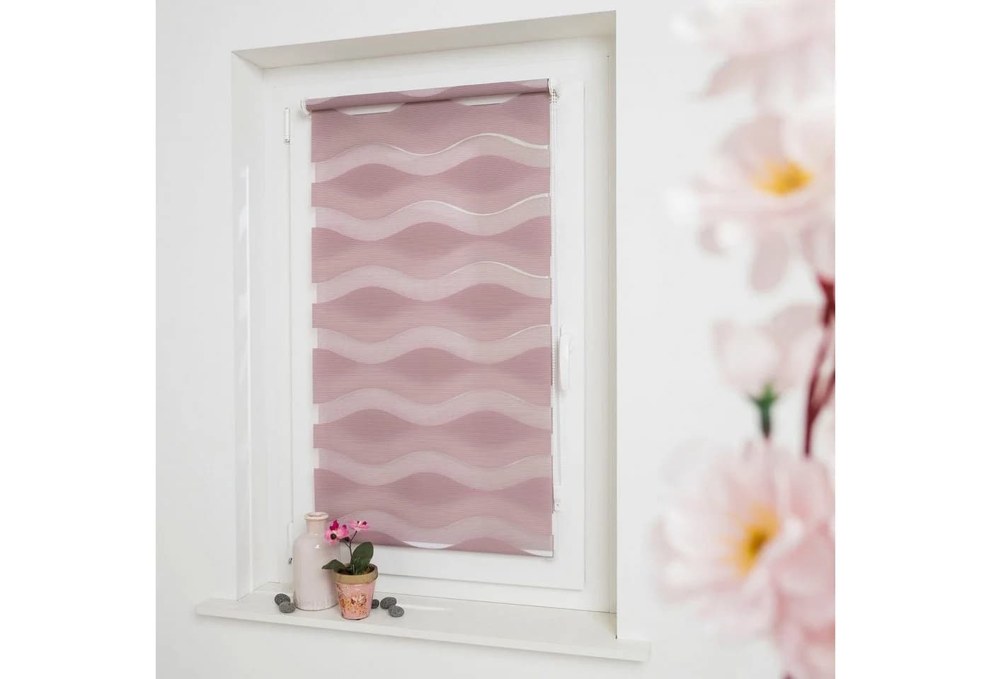 GARESA Doppelrollo Welle Rosa Weiß Klemmfix