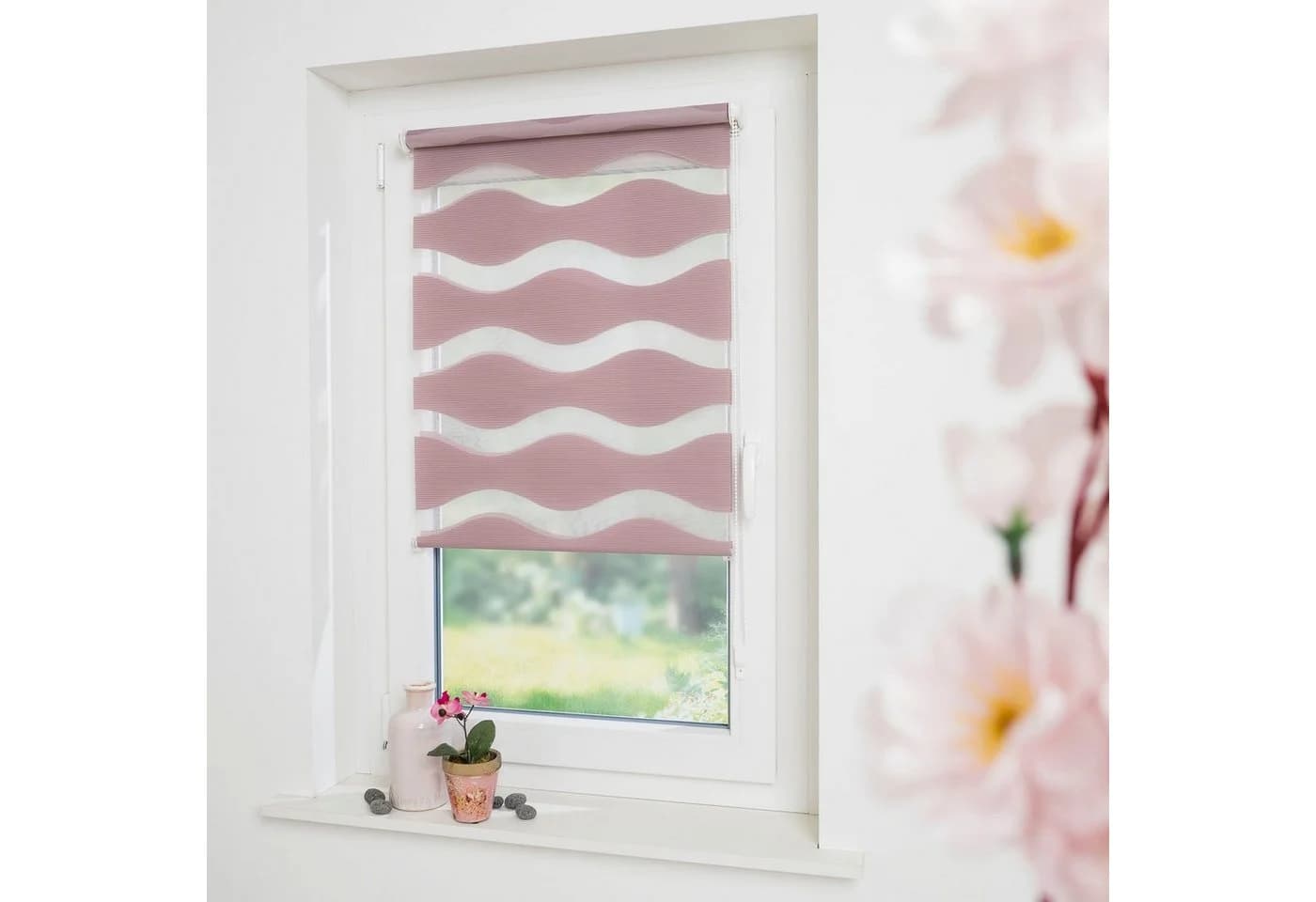 GARESA Doppelrollo Welle Rosa Weiß Klemmfix - Bild 3