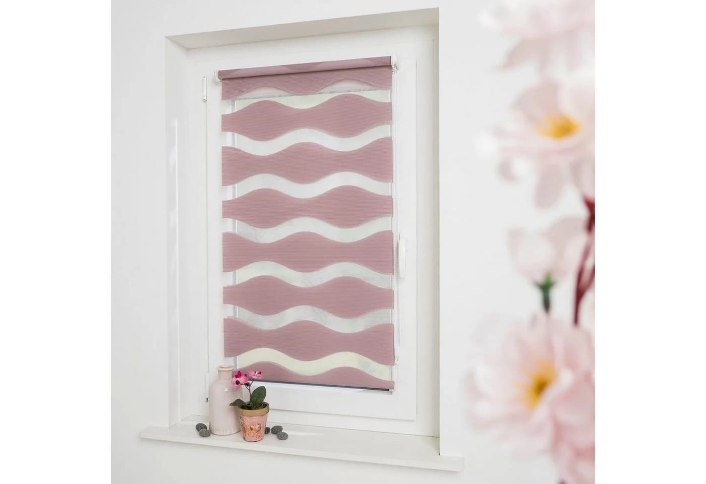 GARESA Doppelrollo Welle Rosa Weiß Klemmfix - Bild 4