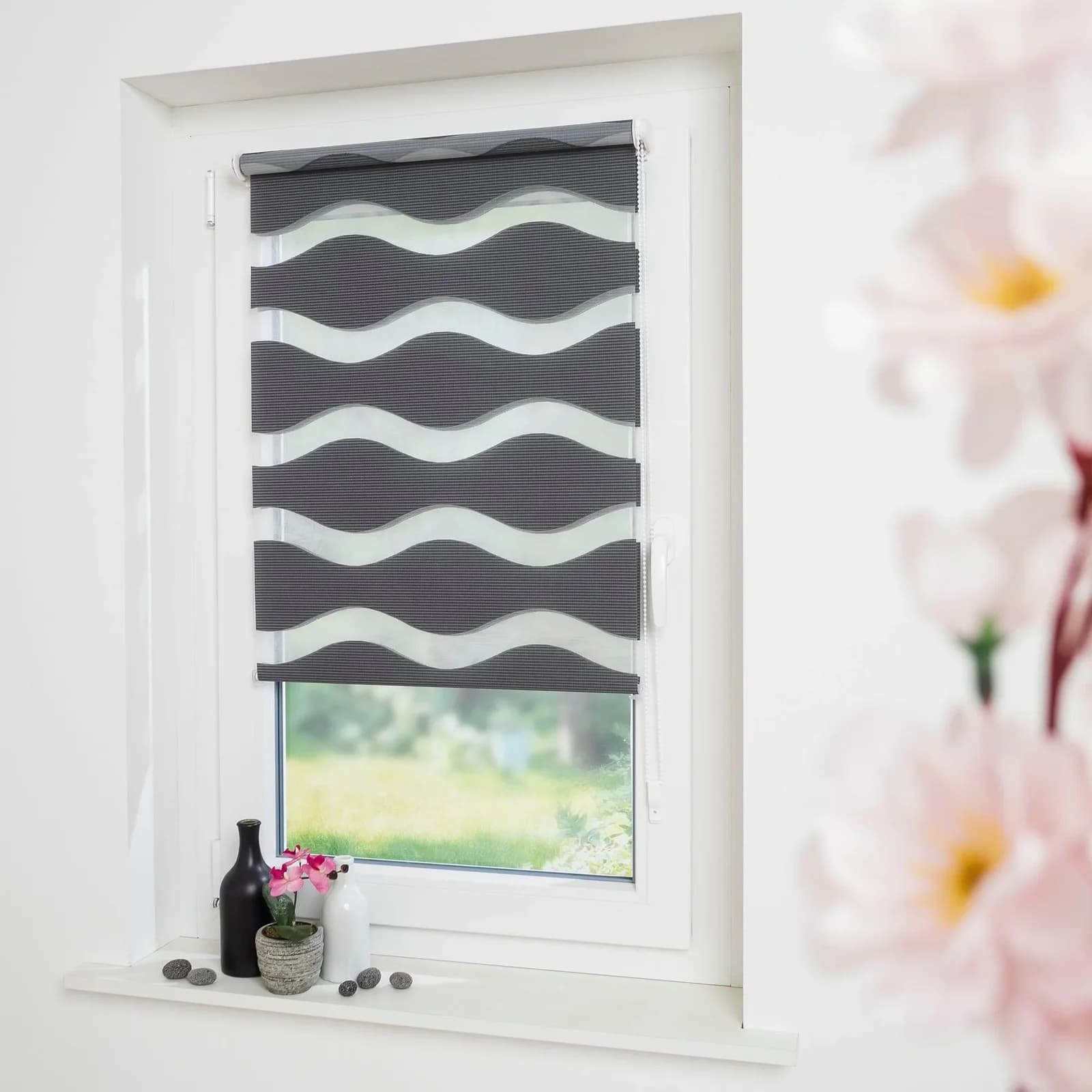 Doppelrollo GARESA Welle Grau Anthrazit 90x210 cm Polyester