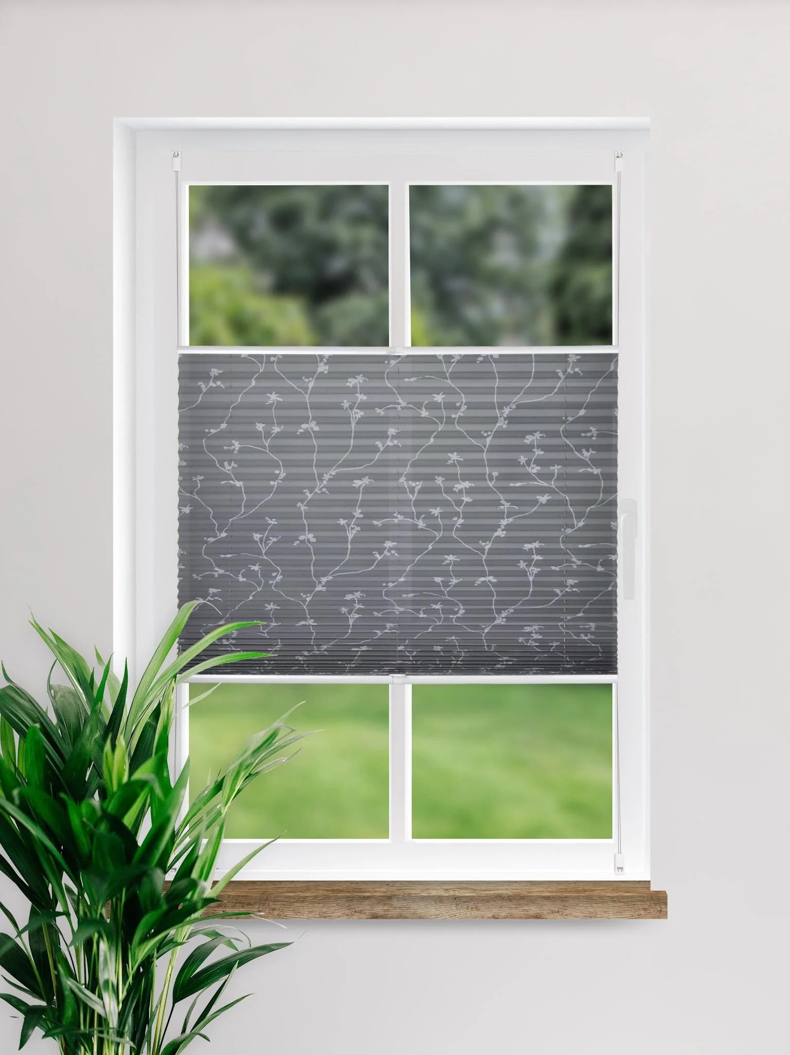 Plissee GARESA "Blume" Grau-Weiß 100% Polyester 75x130 cm