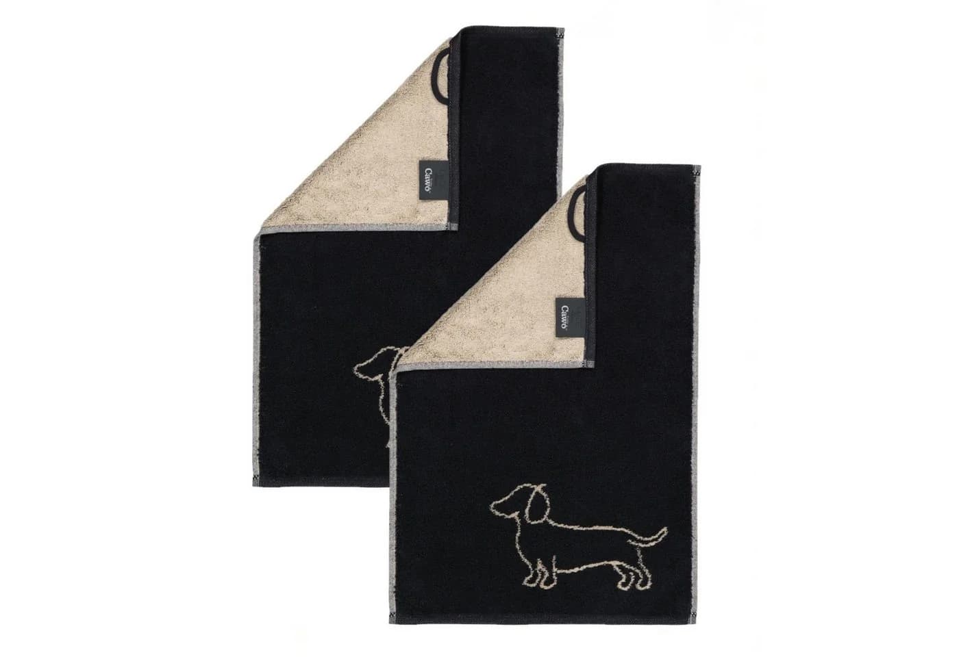 Cawö Handtuch 2 Stück We Love Dogs Dackel Schwarz 30x50 - Bild 2