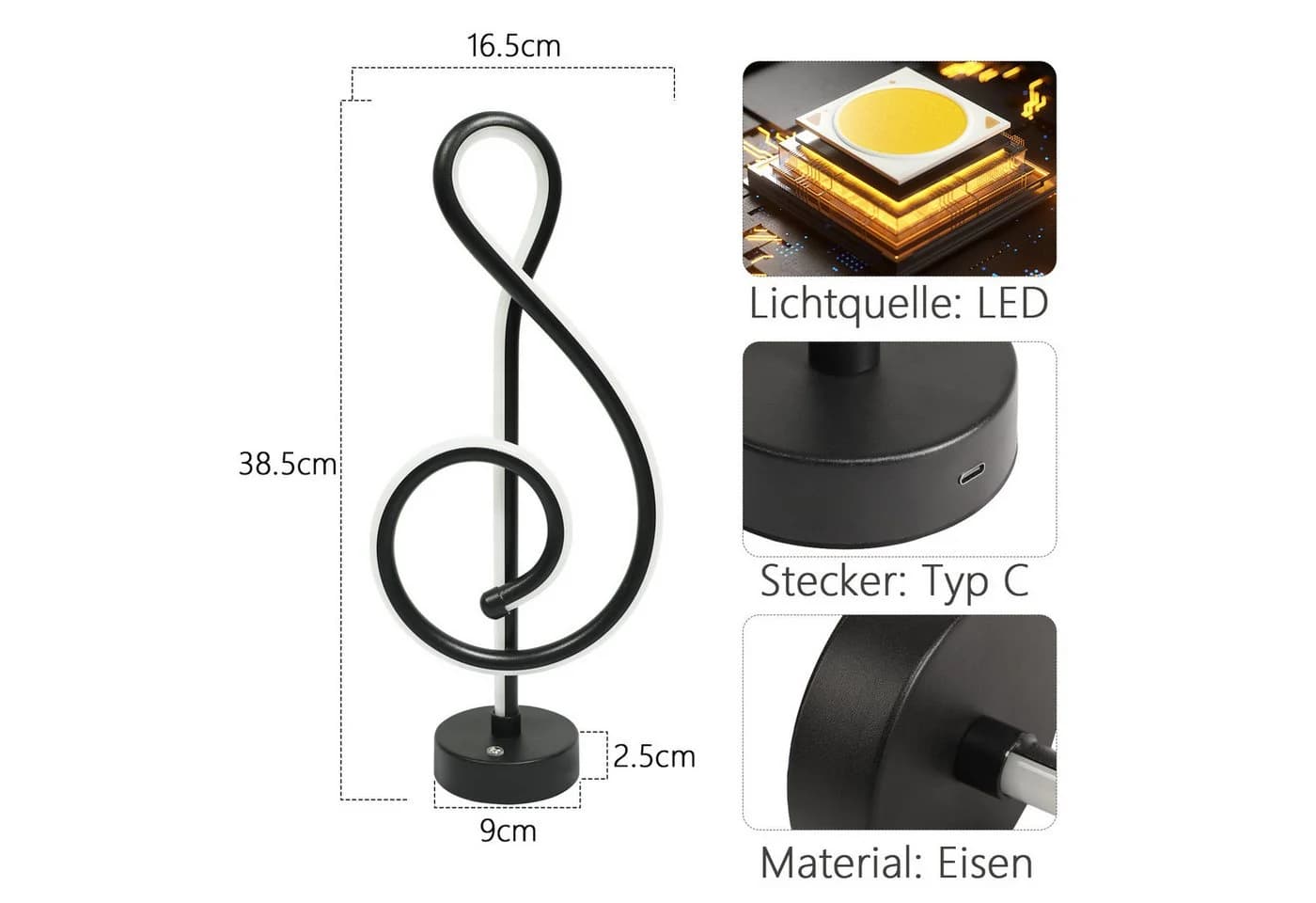 ZMH LED Tischleuchte Kabellos Schwarz Touch Dimmbar - Bild 3