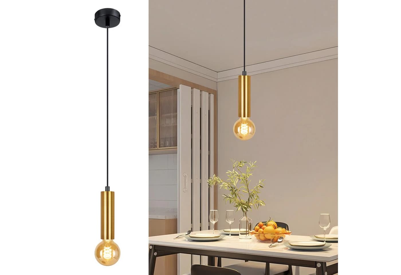 ZMH Pendelleuchte Esszimmer 1 Flammig E27 Gold Hängeleuchte Metall - Bild 2
