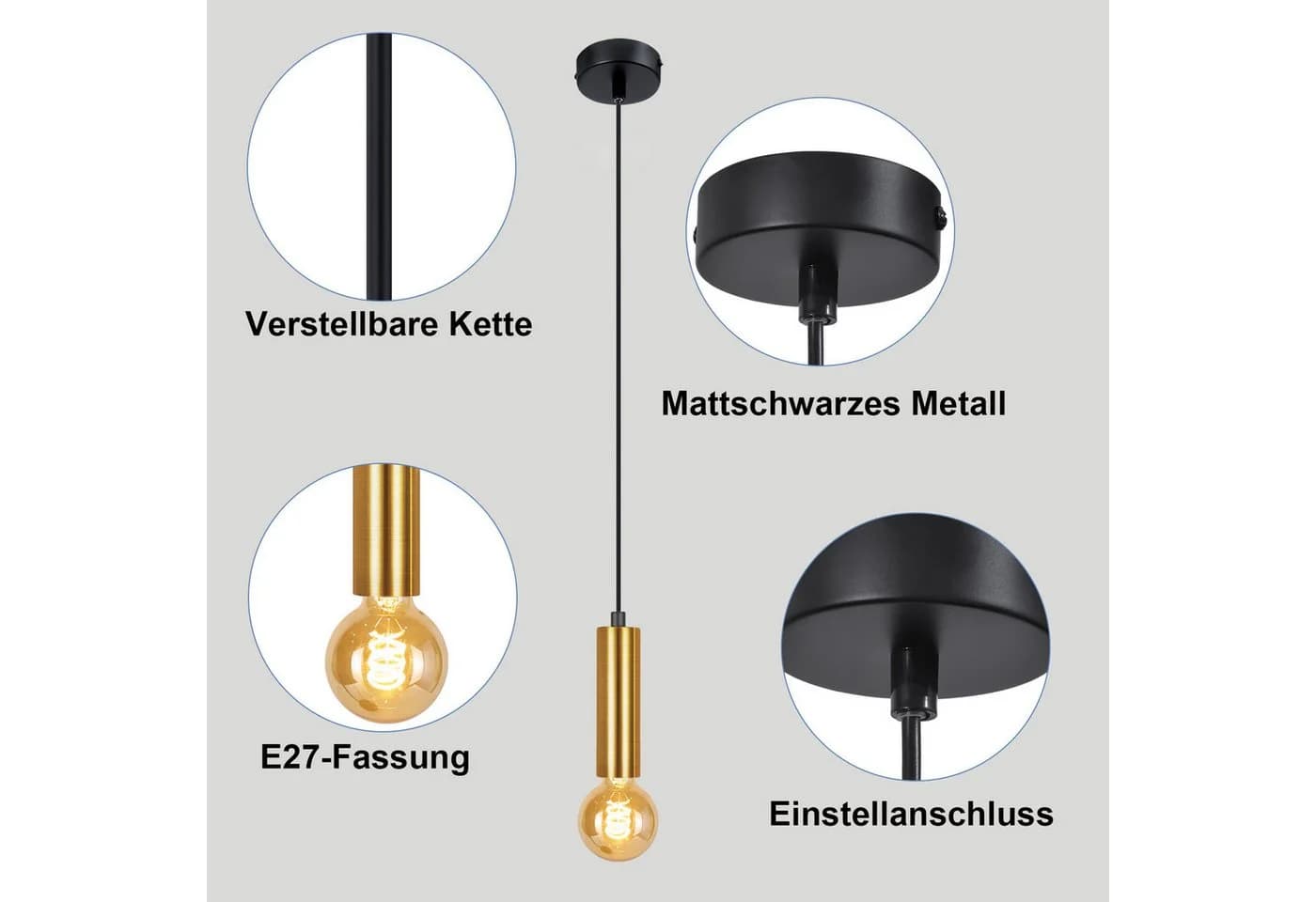 ZMH Pendelleuchte Esszimmer 1 Flammig E27 Gold Hängeleuchte Metall - Bild 4
