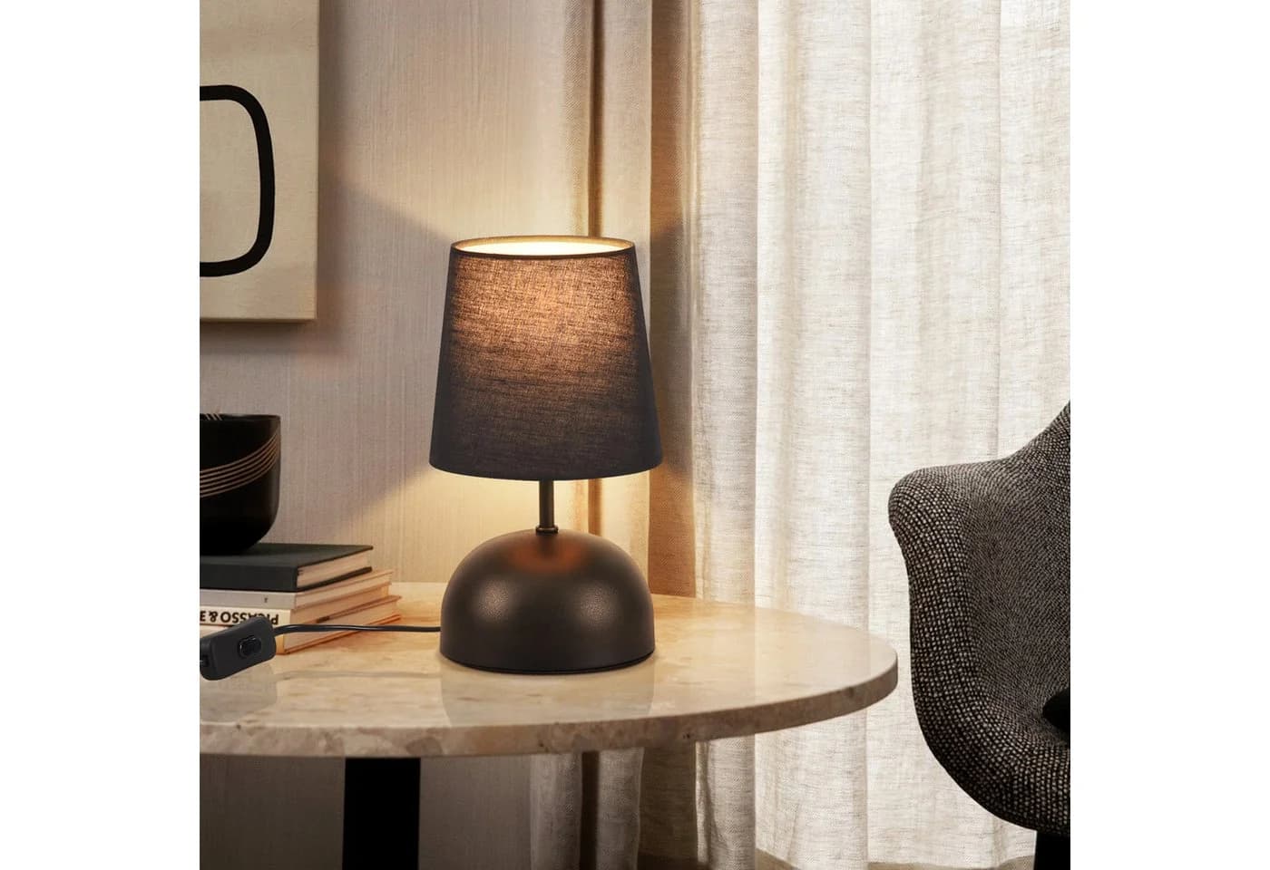ZMH Tischleuchte Wohnzimmer 2ER Set Schwarz Stoff Schreibtischlampe