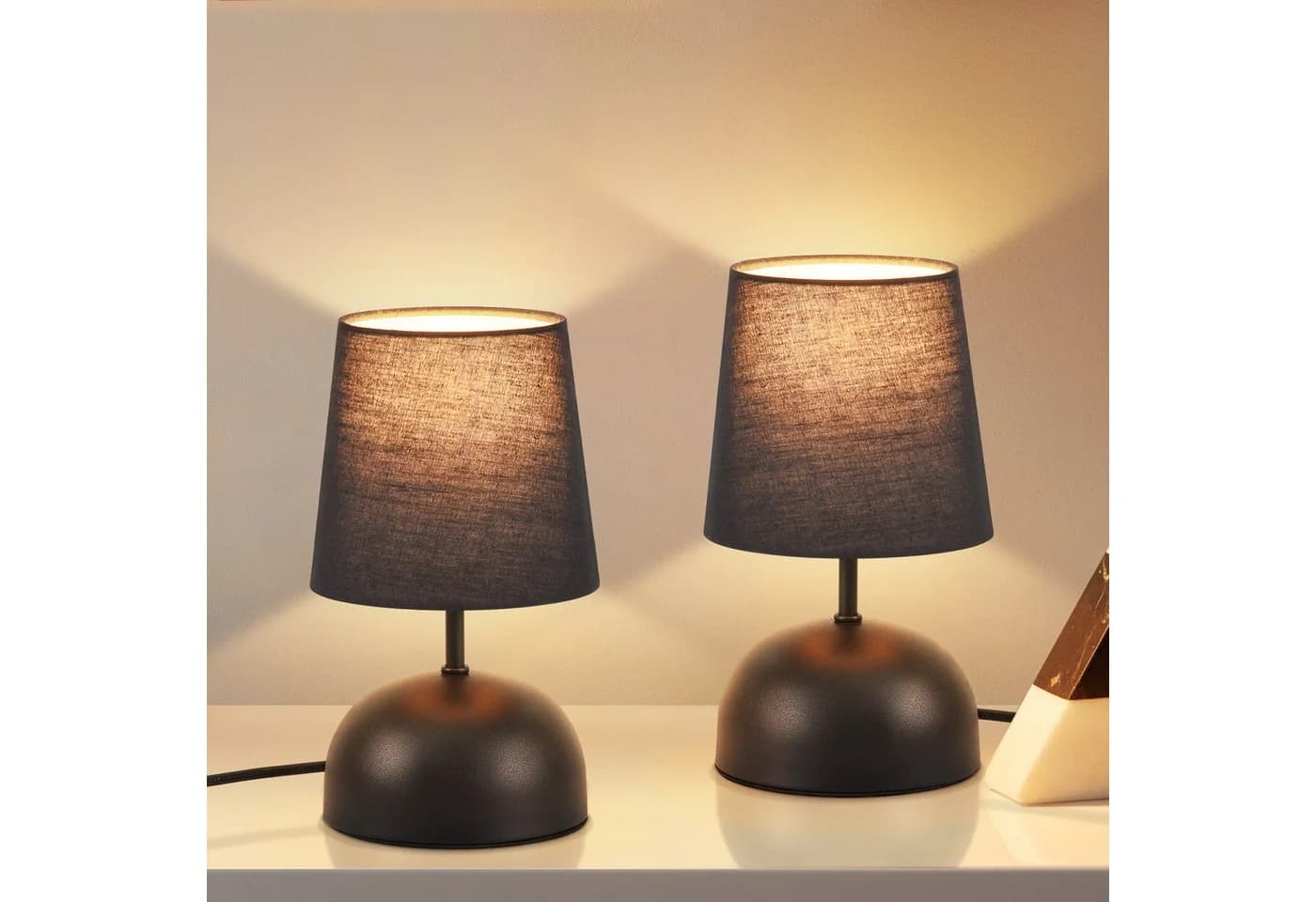 ZMH Tischleuchte Wohnzimmer 2ER Set Schwarz Stoff Schreibtischlampe - Bild 2