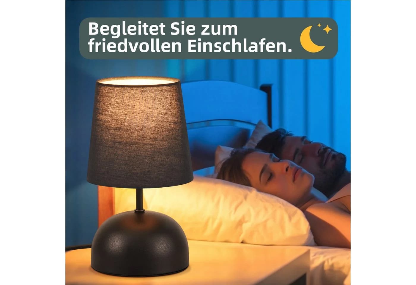 ZMH Tischleuchte Wohnzimmer 2ER Set Schwarz Stoff Schreibtischlampe - Bild 4