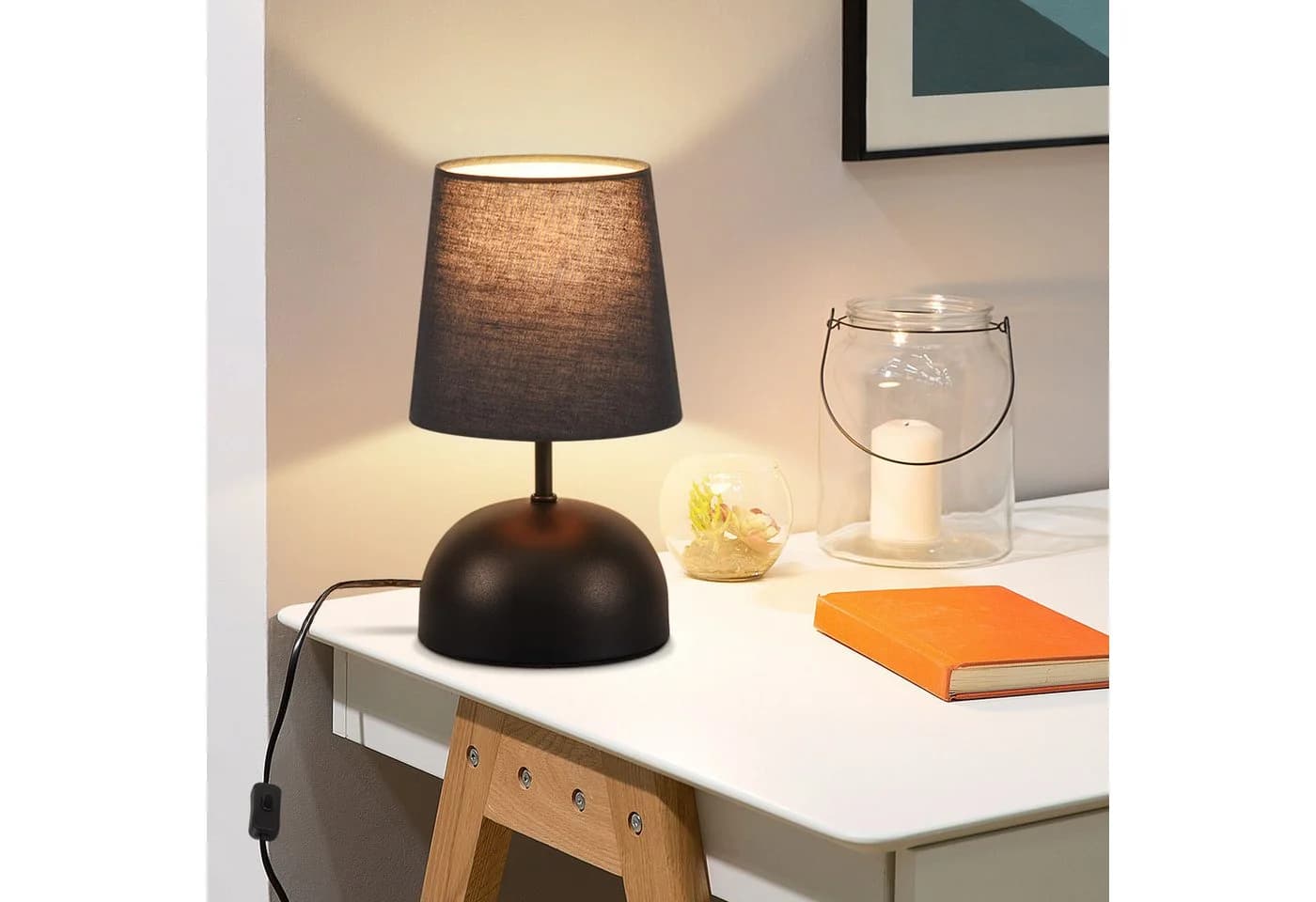 ZMH Tischleuchte Wohnzimmer 2ER Set Schwarz Stoff Schreibtischlampe - Bild 5
