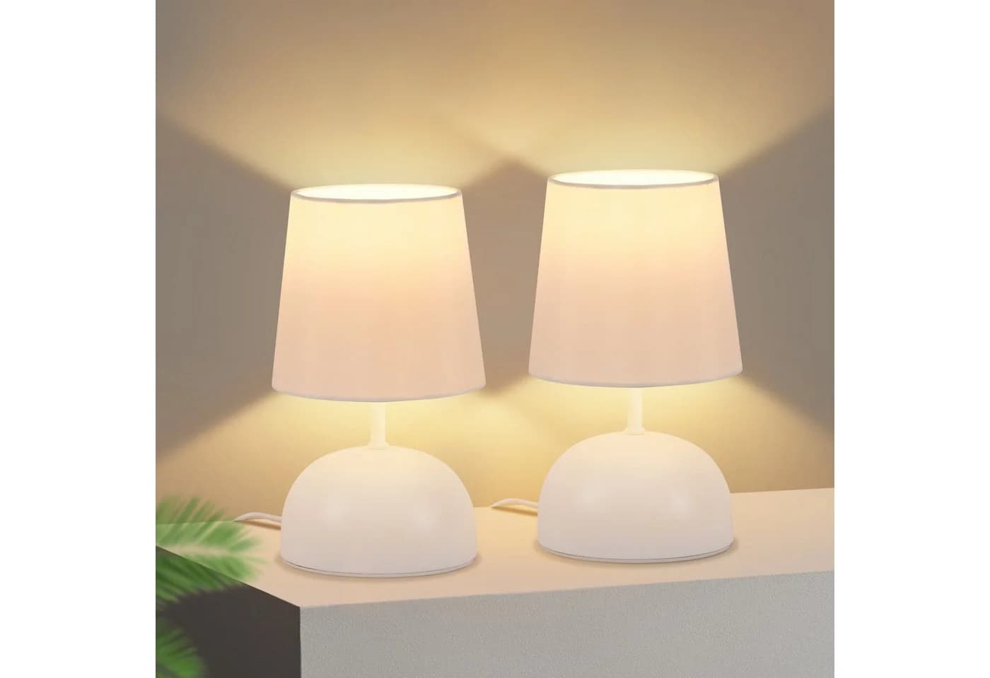 ZMH Tischleuchte Wohnzimmer 2ER Set Weiß Stoff Schreibtischlampe - Bild 2