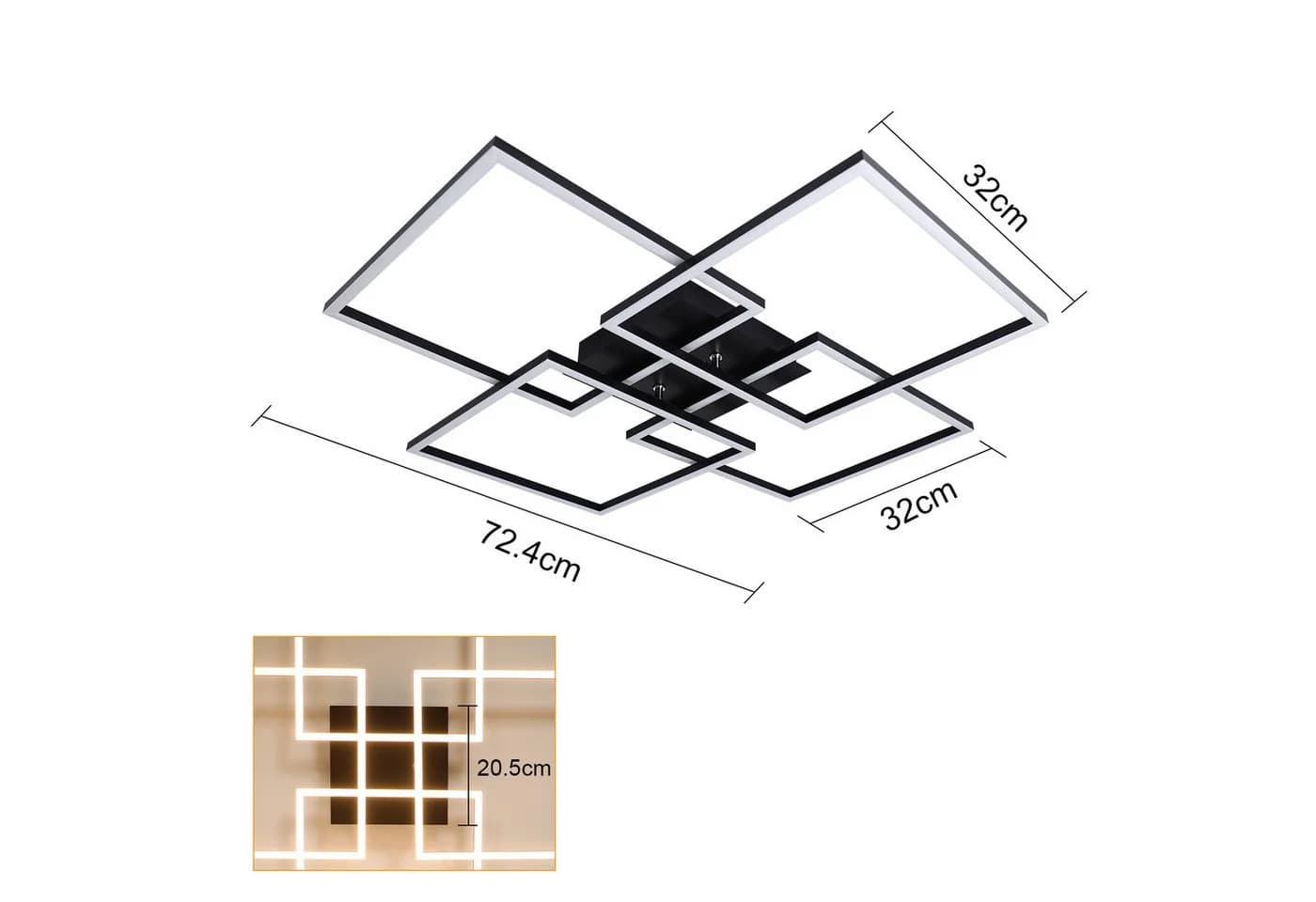 ZMH LED Deckenleuchte 4 Rahmen Modern 32W 3000K Einstellbare Helligkeit - Bild 3