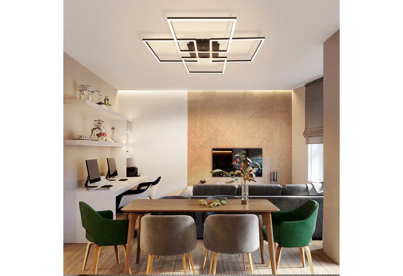 ZMH LED Deckenleuchte 4 Rahmen Modern 32W 3000K Einstellbare Helligkeit - Bild 4