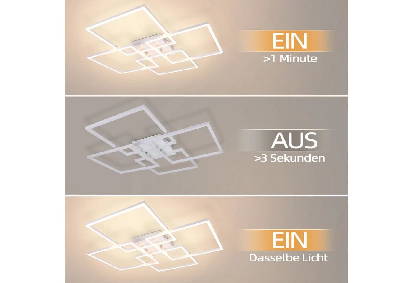 ZMH LED Deckenleuchte 4 Rahmen Modern 32W 3000K Weiß - Bild 5